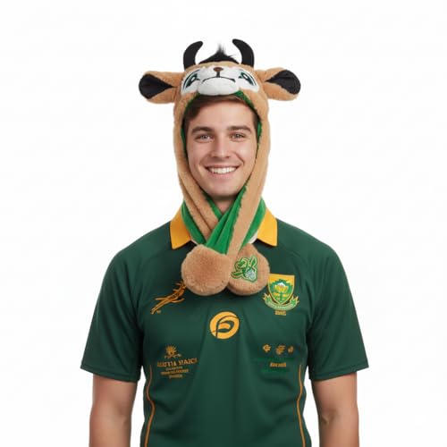 Ultra Tec Official Springbok Bokkie Pump Action Plush Hat | Licensed South Africa Rugby Merchandise | Flicking Ears | Fun for All Ages
