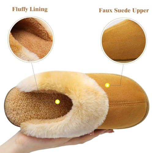 jiajiale Women's Arch Support Memory Foam Slippers Orthotic Plantar Fasciitis Slip On Suede Ladies Scuff Slipper Cozy Fuzzy Shearling Winter House Shoes Indoor Outdoor Tan Size 73