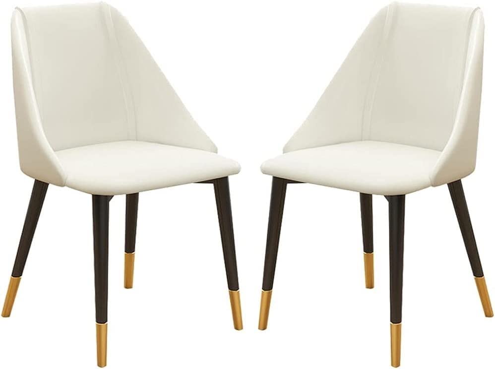 SJIALEN Modern Kitchen Dining Chairs Set of 2, for Office Lounge Bedroom Carbon Steel Legs PU Leather High Back Padded Soft Seat Kitchen Chair (Color : White, Size : 48x42x85cm)