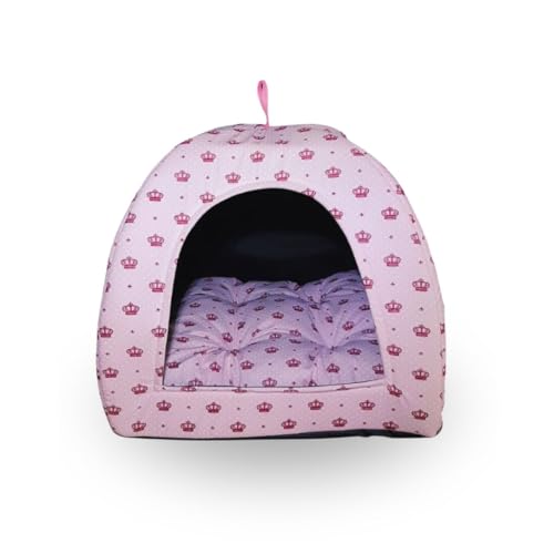 Cama Pet 2x1 Casinha Cabana Toca Iglu Almofada Cães Gato G coroa:rosa