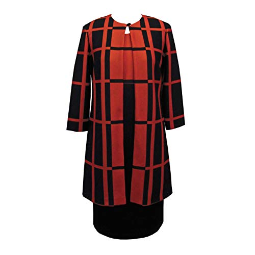 Danny and Nicole Danny & Nicole Plus Size Women's Knit Window Pane Print Jacket Dress, Henna/Black, 18W