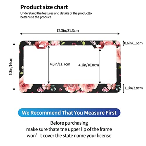 Watercolor Pink Rose License Plate Frame For Women 2 Pack, Cute License Plate Frames Covers Holder Lighted Metal Car Tag Frame Tag Cover For License Plate Car Accessories With 2 Holes #TOP5