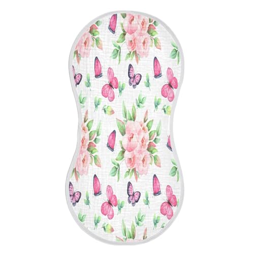 Kigai Watercolor Butterflies Burp Cloths for Baby 4-Layer Cotton Muslin Burping Cloths 22x11 inch Super Soft & Absorbent Spit Up Burp Rags for Newborn Boys Girls 1 Pack