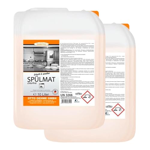 Lorito frisch & sauber Spülmat Spülmaschine, 2 x 10 Liter, Geschirrspülreiniger für gewerbliche Geschirrspülmaschinen, schnelltrocknend, pflegend, 2 x 10 Liter Kanister Lorito frisch & sauber Spülmat Spülmaschine, 2 x 10 Liter, Geschirrspülreiniger für gewerbliche Geschirrspülmaschinen, schnelltrocknend, pflegend, 2 x 10 Liter Kanister