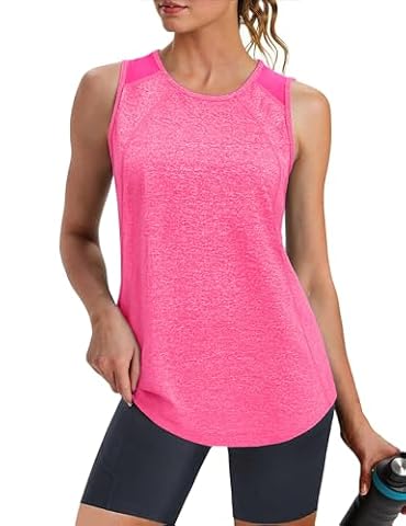 Crewhpo Damski podkoszulek sportowy podkoszulek do biegania z okrągłym dekoltem koszulka bez rękawów lekki sportowy oddychający top do jogi siatkowy tył Tank top szybkoschnący do fitnessu tenis