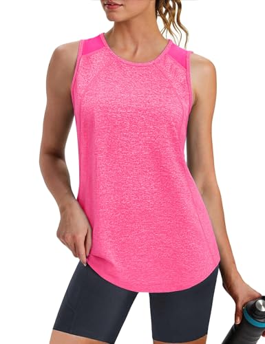 Crewhpo Damski podkoszulek sportowy podkoszulek do biegania z okrągłym dekoltem koszulka bez rękawów lekki sportowy oddychający top do jogi siatkowy tył Tank top szybkoschnący do fitnessu tenis