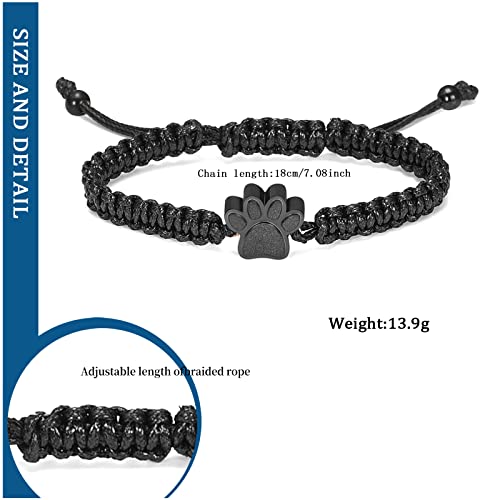 Constantlife Cremation Bracelet For Pets Ashes - Dog Paw Pendant Bangle Stainless Steel Memorial Urn Jewelry (Black Rope-2Pcs/Silver+Black) #TOP1