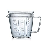 Glass Measuring Cup with Lid Handle, Borosilicate V-Shaped Spout Microwave Safe Kitchen Mixing Acces