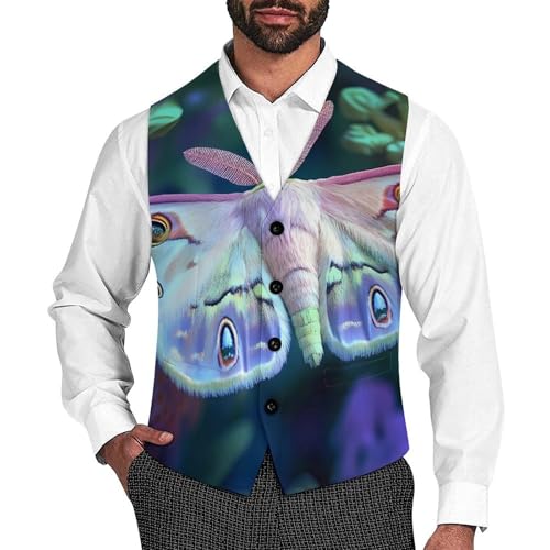 Flying Moth Suit Vest for Men Slim Fit Tuxedo Waistcoat Button Down V Neck Business Dress Coat