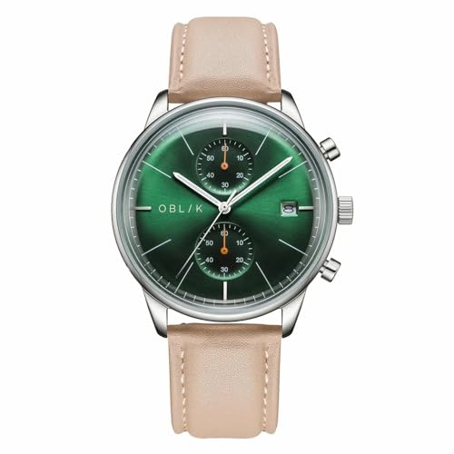 Image of Oblik Vertu Men Quartz Green Dial Chronograph Leather Watch