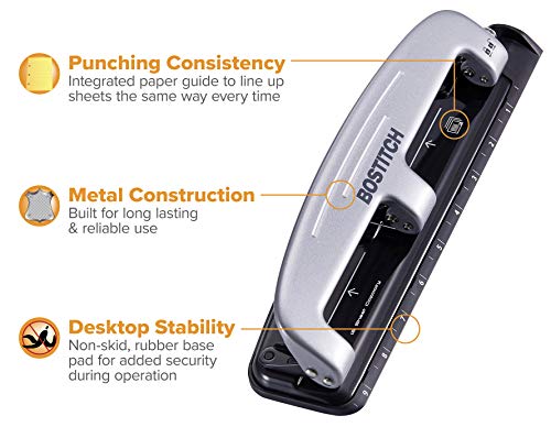 Bostitch Office Three-Hole Punch, Silver/Black (2101), 12 Sheet Black #TOP5