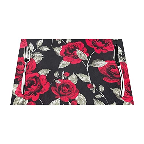 Sets de table lavables roses rouges pour protéger la table des taches - 2