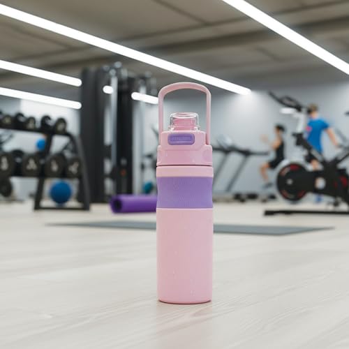 Image of 600ml Insulated Water Bottle with Straw - Premium SUS 316 Stainless Steel Sport Flask - Insulated Hot & Cold, Leak-Proof One-Click Flip Top - Gym & Travel Bottle (Blush Lavender)