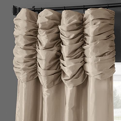 Image of HPD Half Price Drapes Ruched Faux Taffeta Silk Curtains 120 Inches Long Room Darkening Curtains for Bedroom & Living Room (1 Panel), 50W x 120L, Antique Beige