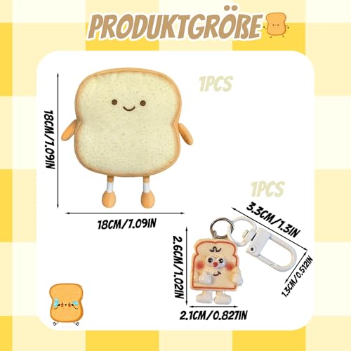 ZexJpr Torst Kuscheltier, Toast Plüschtier Mit Schlüsselanhänger, Toastbrot Kissen - Weiches Plüschtier in Lustiger Brot Form, 3D Wurf Kissen, Ideal Zum Kuscheln, Dekorieren
