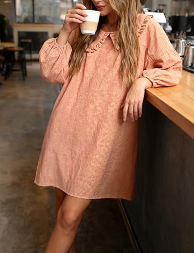 Image of Ynhonra Women's Gingham Mini Dress 3 /4 Puff Sleeve Babydoll Doll Collar