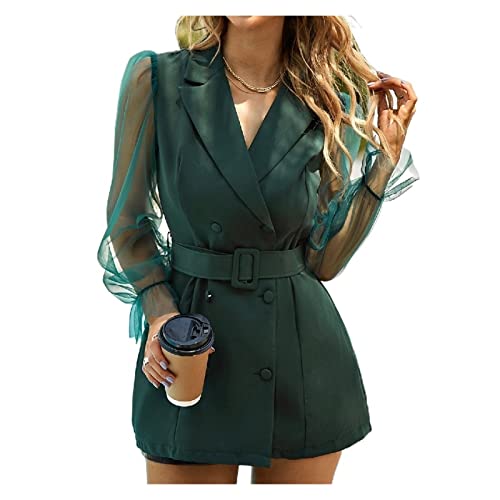 Professional Suit Dresses Creative Design Work Clothes Simple Short Dress, Silk Long Sleeved Women's Suit(Green,Large)