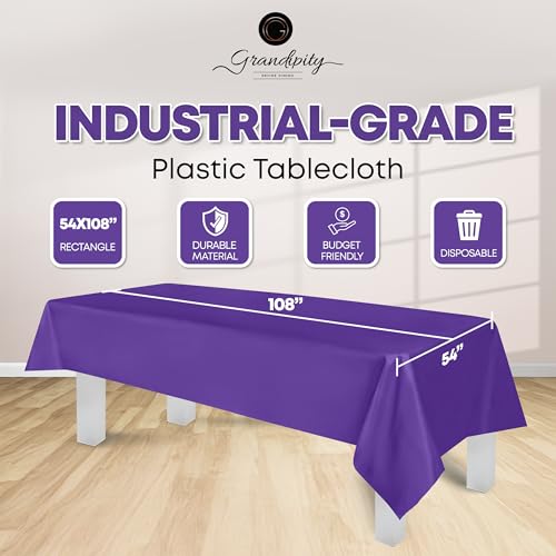Image of Grandipity 24 Pack Premium Disposable Plastic Tablecloth 54 Inch. x 108 Inch. Decorative Rectangle Table Cover - Purple