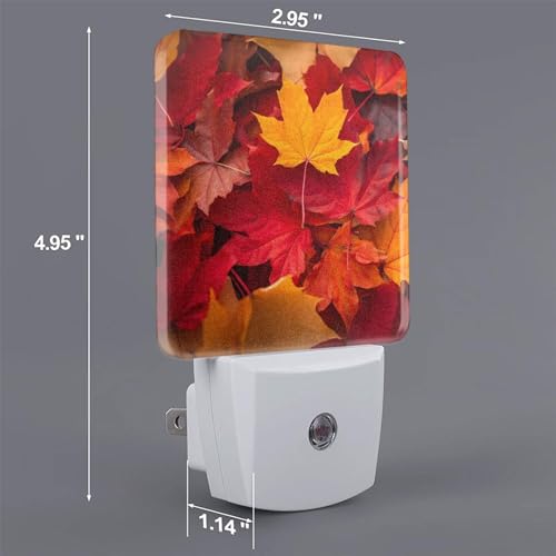 Image of Fall Maple Leaves Night Light Set of 2, Auto Sensor LED Dusk-to-Dawn Nightlights, Plug-in Sensor Lamp for Bedroom Bathroom Kitchen Hallway Stairs Decorative