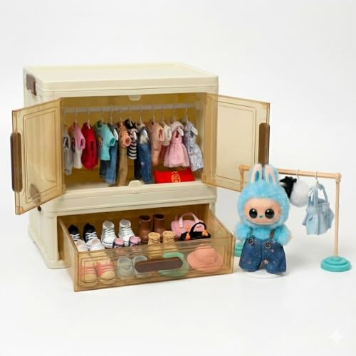 All in One Organize Kits Wardrobe Compatible with Labubu Include Hangers Clothes Rack &Stand Display Case for Outfit Storage and Accessories Arts and Crafts Supplies Closet Furniture Organizer