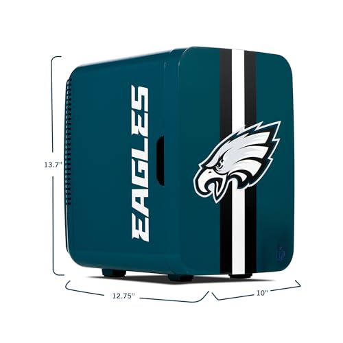 Image of Ukonic NFL Philadelphia Eagles 15-Can Mini Fridge 10L - AC /DC Powered, Official Team Colors & Logo, Portable Cooler for Tailgates, Home, Office, or Car