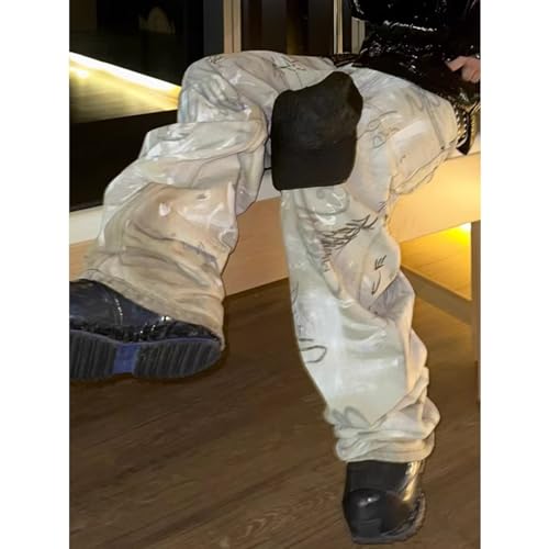 Long Pants, Unisex White Straight Leg Washed Jeans3