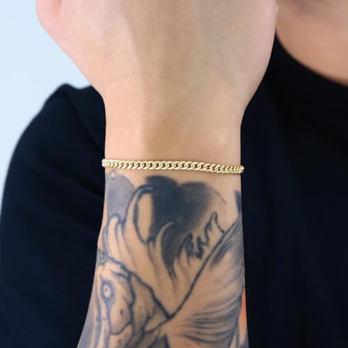 Nuragold 10k Real Yellow Gold Miami Cuban Link 4mm Chain Bracelet (7"-9") Italian Jewelry for Men & Women2