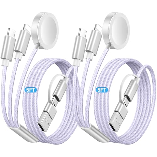 Temdan 2Pack for Apple Watch Charger, 3 in 2 Multi Charging Cable, iPhone Charger, USB A/Type C/Lightning Cable, Portable Travel Essentials Designed for iWatch Ultra/SE/10-1 & iPhone 16-12/ iPad-5Ft