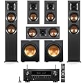 Klipsch Reference 5.2 Home Theater System, Bundle with 2X R-625FA Floorstanding Speaker, 2X R-12SW Subwoofer, R-52C Center Channel, R-41M Bookshelf Speaker Pair, 7.2-Channel Receiver, Black