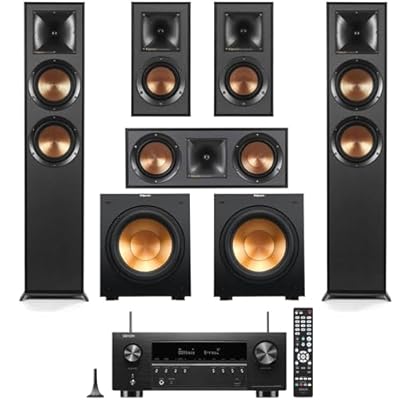 Klipsch Reference 5.2 Home Theater System, Bundle with 2X R-625FA Floorstanding Speaker, 2X R-12SW Subwoofer, R-52C Center Channel, R-41M Bookshelf Speaker Pair, 7.2-Channel Receiver, Black