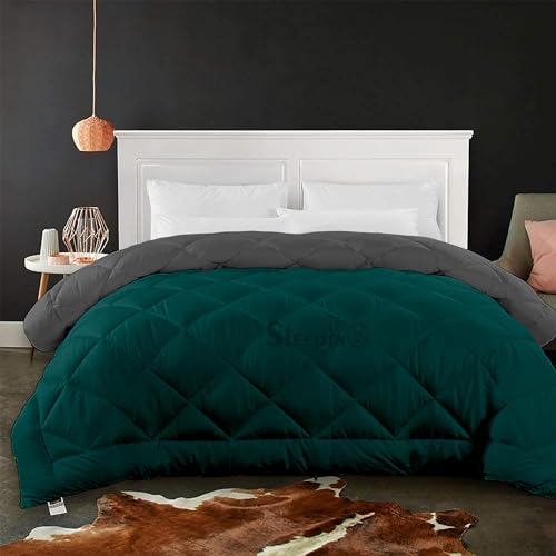 Image of 600 GSM Heavy Winter Double Bed Comforter | Microfiber, Breathable, Reversible,Soft, Lightweight & Machine Washable Comforter for Double Bed 90x100 Inch - TealDark Grey