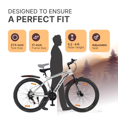 Image of Urban Terrain Galaxy Ultra Multispeed High Performance Mountain Cycles for Men with Front Suspension and Dual Disc Brake MTB Bike 27.5T (21 Speed, White)