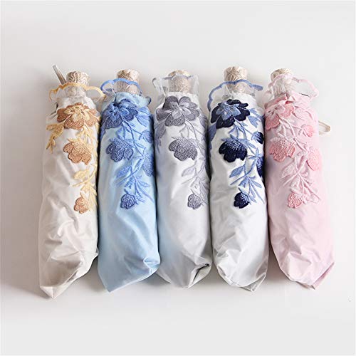 Honeystore Vintage Lace Uv Sun Parasol Folding 3D Flower Embroidery Umbrella Bm2001 Navy #TOP3
