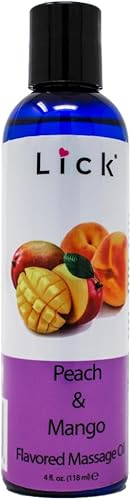 Aceite de masaje con sabor a duraznos y mango con vitamina E, aceite de masaje corporal comestible vegano para mujeres y hombres con aceite de