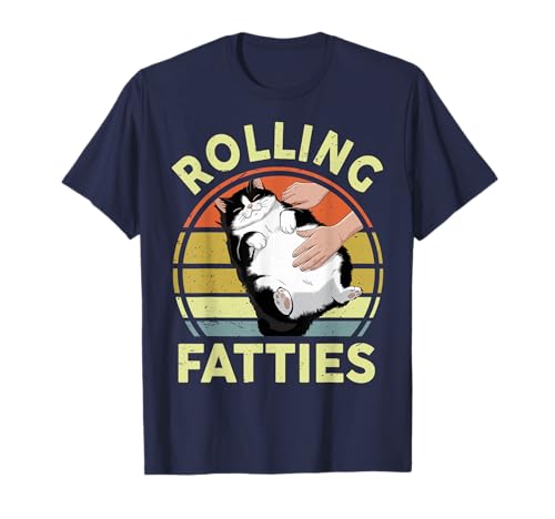 Rolling Fatties Funny Tuxedo Cat Breed Mom Dad Kitten Retro T-Shirt