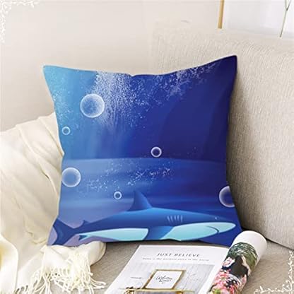 Dsnyu Kissenüberzug Vintage, Unterwasserwelt-Haifisch-Muster Dekokissen 40x40, Dunkelblau Couchkissen Polyester für Terrassen Deko – Bild 4
