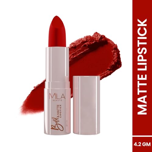 Image of Mila Beaute Bold & Matte Long-Lasting Lipstick | Highly Pigmented Soft Matte Finish | Lightweight & Hydrating with Jojoba Oil | Shade - (Flaming Kiss 4.2g) (Pack of 2)