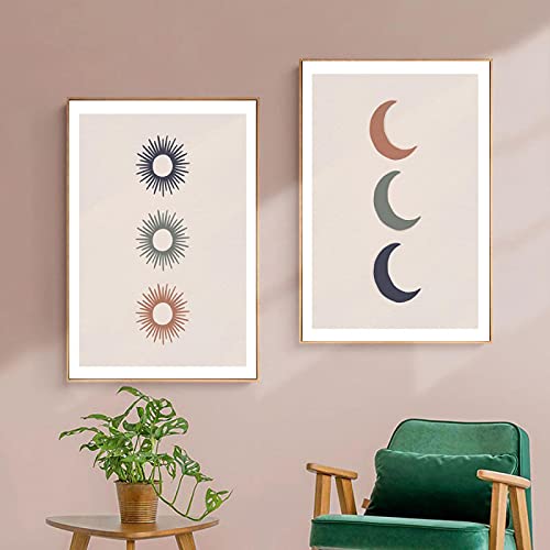 Peinture sur toile Hanpmy Affiche Boho Sun Moon au design minimaliste raffiné