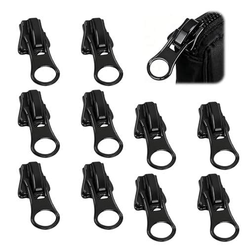 Lot de 10 Curseurs N°5 pour Fermeture Éclair, Autobloquants en Métal/Plastique - Noir - Compatible Veste/Manteau/Jupe/Robe, Kit Réparation Glissière avec...