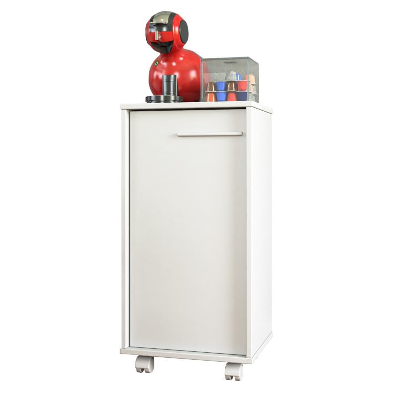 BRV Caisson Roulant de Rangement Blanc 1 Porte H 77 cm
