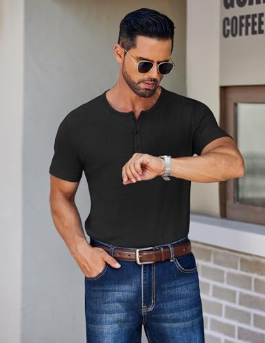 COOFANDY Men's Henley Shirts Short Sleeve Fashion Casual T-Shirts Summer Button Basic Tee3