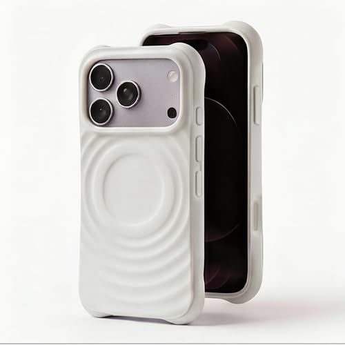 Image of amazon basics Shockproof Case for iPhone 17 Pro | Ripple Pattern | Camera Protection | Protective Cover with Enhanced Grip & Wireless Charging Support - White