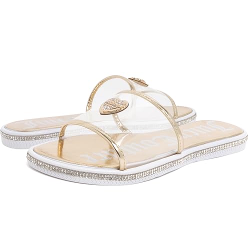 Image of Juicy Couture Women's Slide Sandals - Glitter Bling Open Toe Sparkle Flats - Dressy Summer Casual Footwear