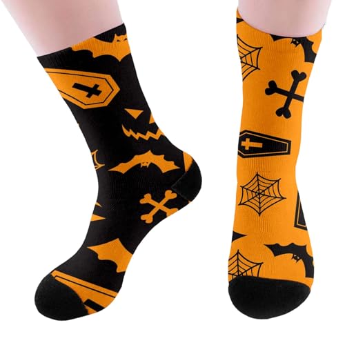 Halloween Socks for Women Girls Novelty Pumpkin Ghost Cat Print Crew Socks - image 1