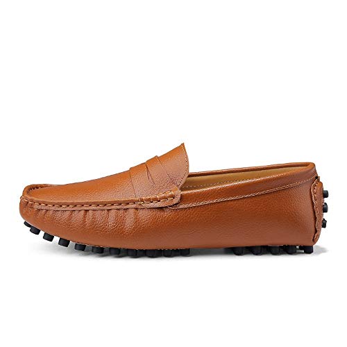 Driving Loafer for Men Boat Moccasins Slip On Style PU Leather Low Top Pure Colors Round Toe(Brown,10 M US)2