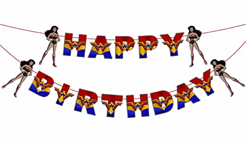 Seyal® Decoración de fiesta de cumpleaños - Bandera de feliz cumpleaños de Wonder Women