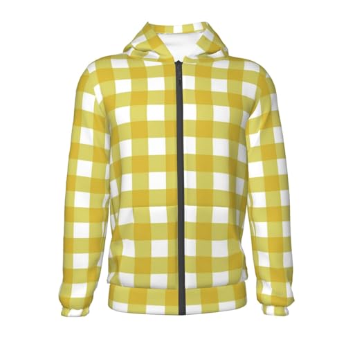 Yellow Checkboard Kid Hoodies Boys Zip Up Sweatshirts Girls Pullover with Pocket2