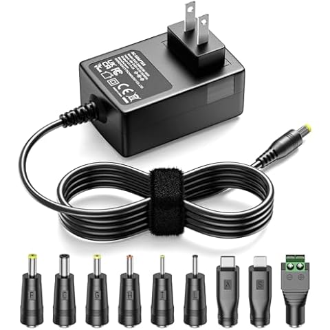 Basicvolt 6V 2A 1A AC DC Power Supply 5Ft Extension DC Cord 6VDC Charger Adapter with 8 DC Plugs for Speakers Record Player Halloween Props Exercise Bike Electric Keyboard and More Cover