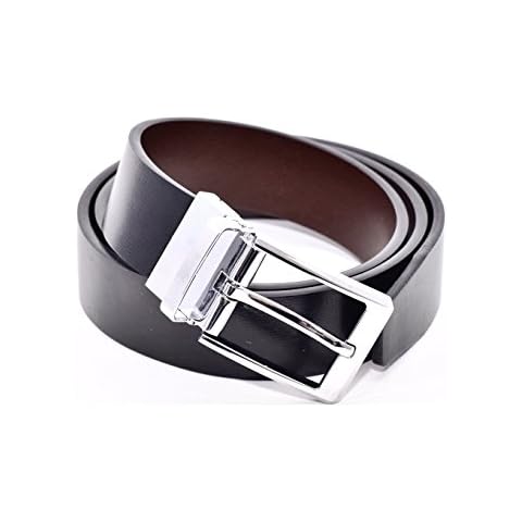 Reversible Belt, Black Leather One Side, Brown the Other, Chrome Twist Mechanism Buckle, 34mm Wide, Nicely Gift Boxed, Smart or Casual (32'' - 36'', Black & Brown) Cover