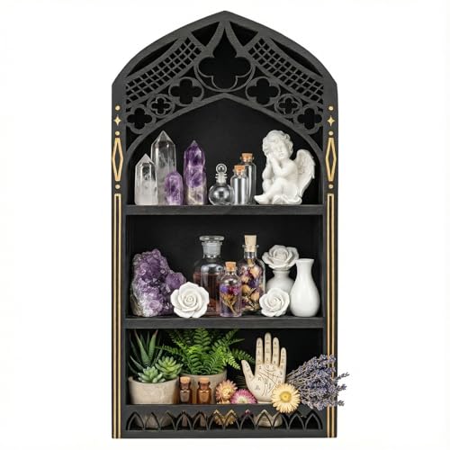 HBSGS Gothic Window Crystal Display Shelf 1.96-Inch Deep Wood Wall Shelf